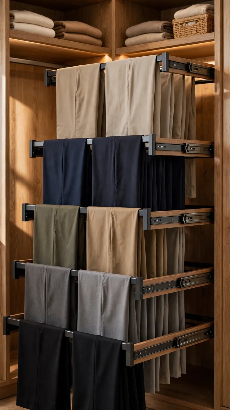26 Smart Walk-In Closet Layout Ideas That Maximize Every Inch 19 Pull-Out Racks for Trousers and Skirts