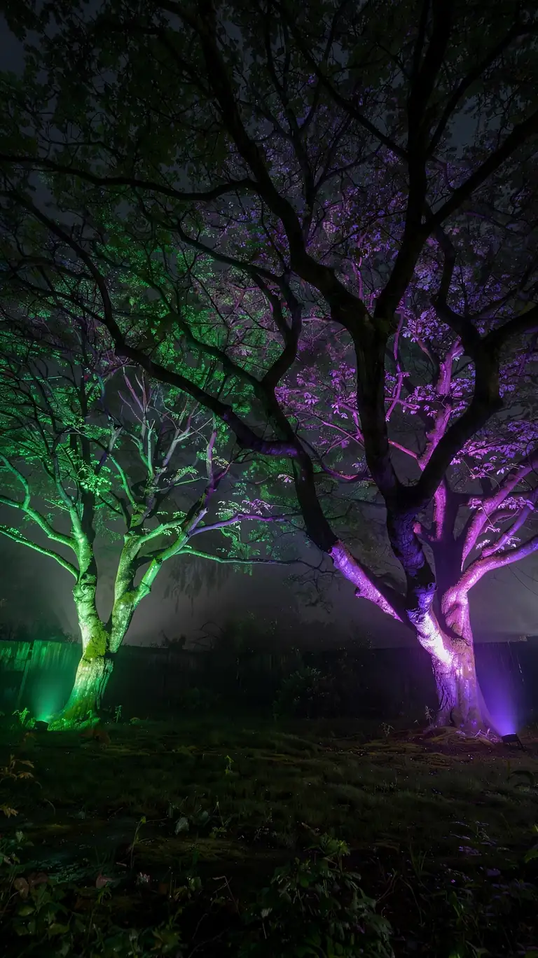 Light the Trees with Colored Spotlights