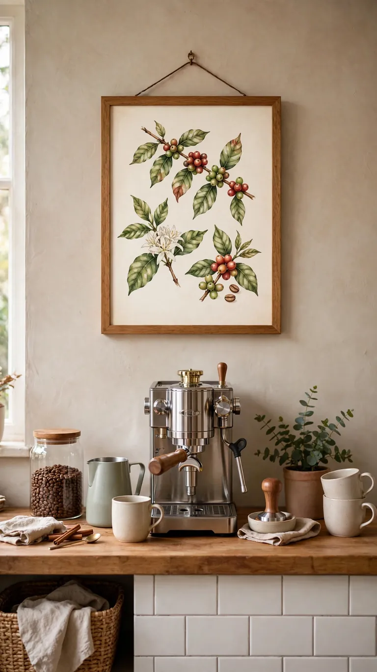 22 Cozy Coffee Bar Ideas for the Cutest Corner at Home 21 A Framed Coffee Print or Sign