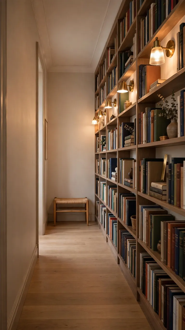 Build a Mini Library on a Wide Hallway Wall