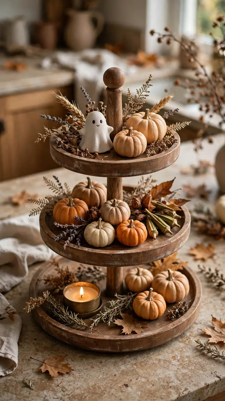 25 Stylish Halloween Decor Ideas That Are Chic, Not Cheesy 21 A Tiered Tray Vignette
