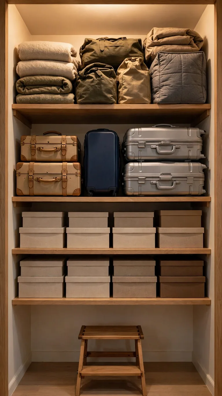 26 Smart Walk-In Closet Layout Ideas That Maximize Every Inch 22 High Shelves for Luggage and Keepsakes