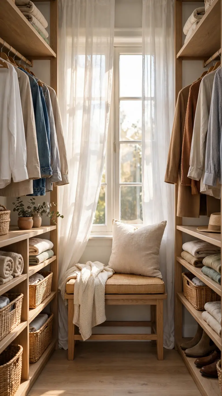 26 Smart Walk-In Closet Layout Ideas That Maximize Every Inch 25 A Window Nook for Natural Light