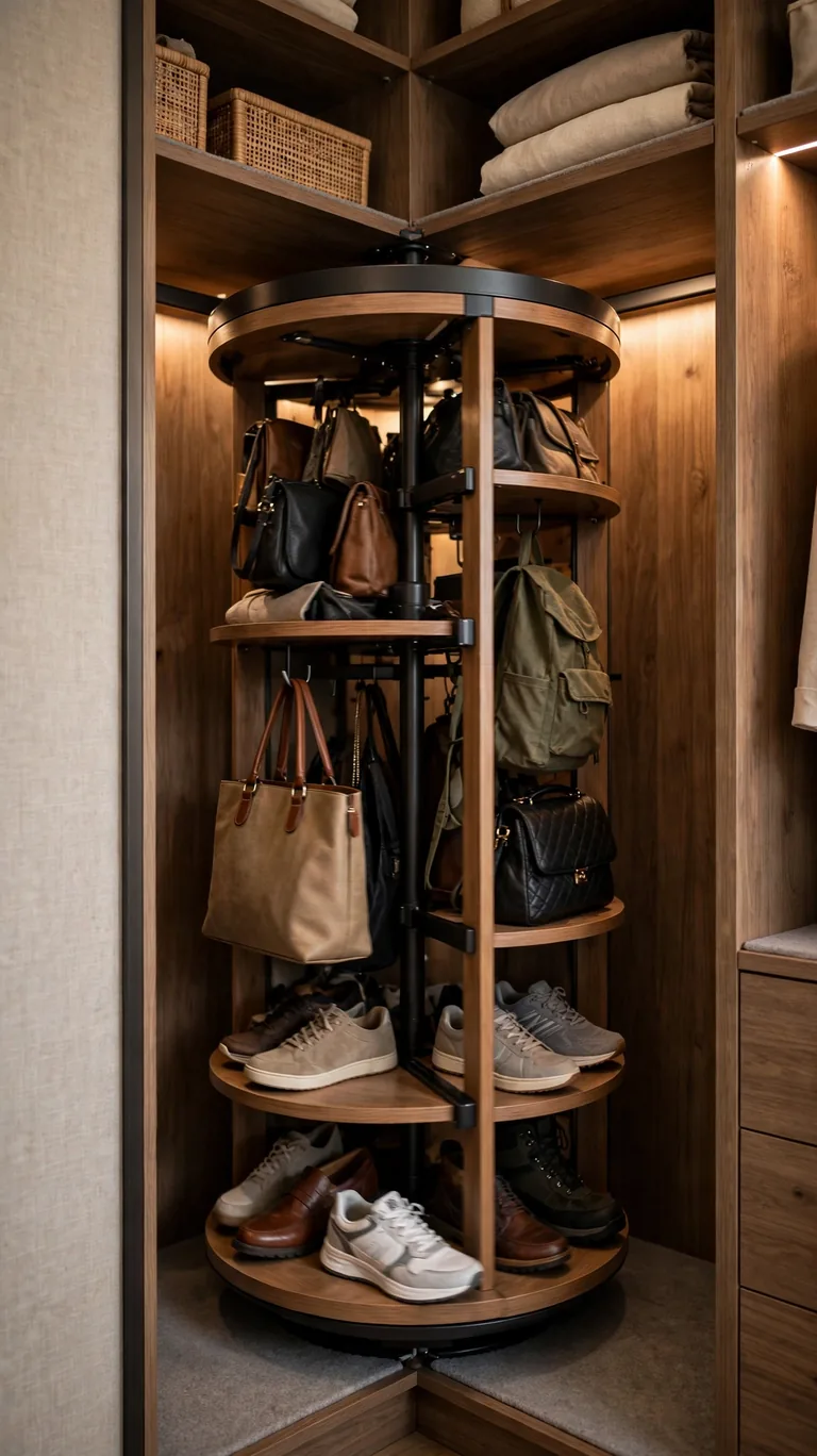 26 Smart Walk-In Closet Layout Ideas That Maximize Every Inch 26 A Corner Carousel for Dead Corners