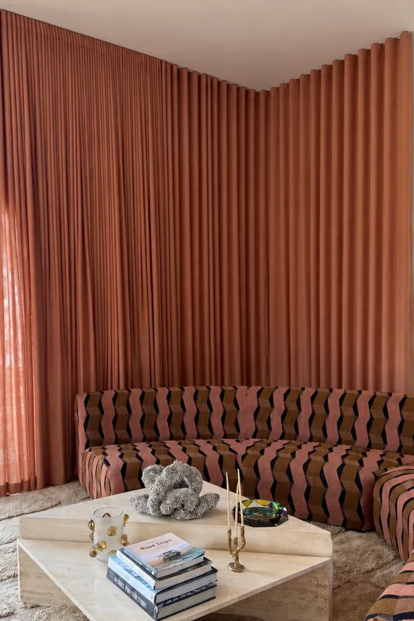 Terracotta Linen Curtains for Warmth in a Living Room