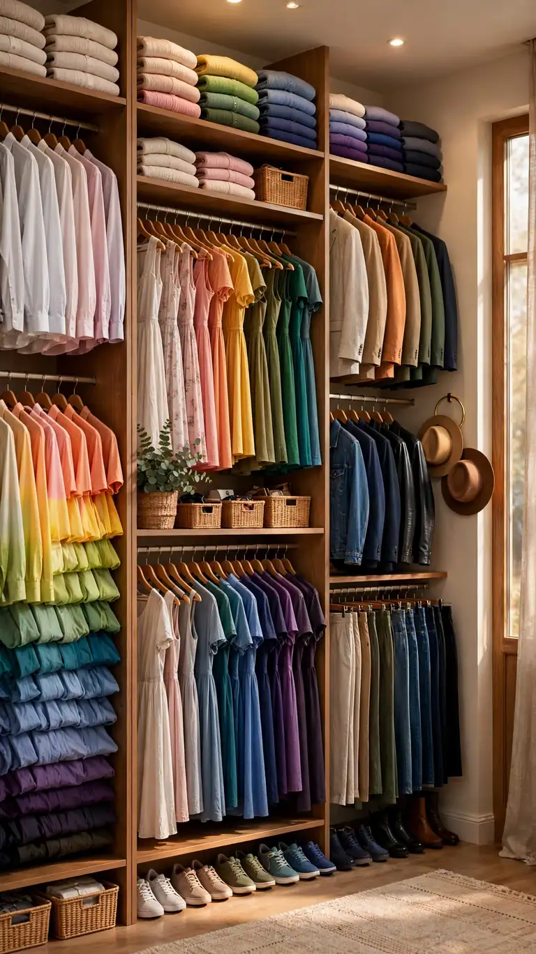 26 Smart Walk-In Closet Layout Ideas That Maximize Every Inch 27 A Color-Coded Arrangement System